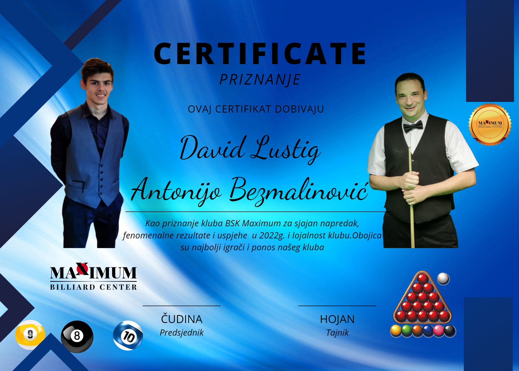 David Lustig Antonijo Bezmalinović Certifikat